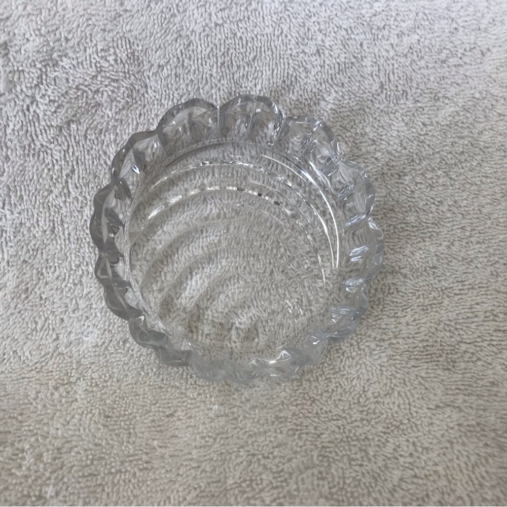 Midcentury Crystal Cut Glass Trinket Dish Ashtray Swirl Pattern Sawtooth